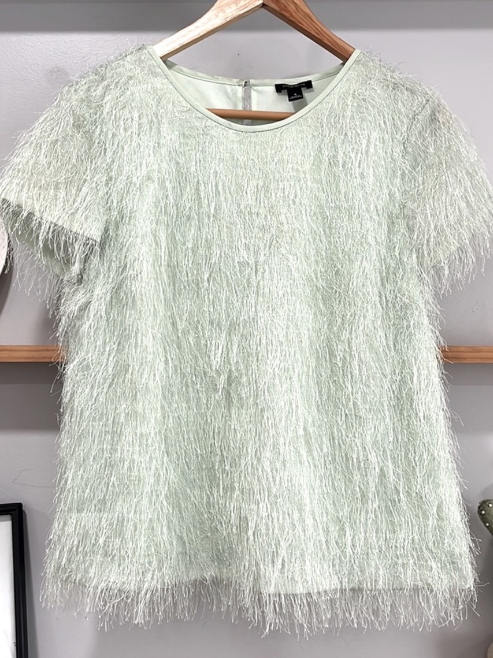 Ann Taylor Flurry Fringe Mint Short Sleeve Top, Size 4